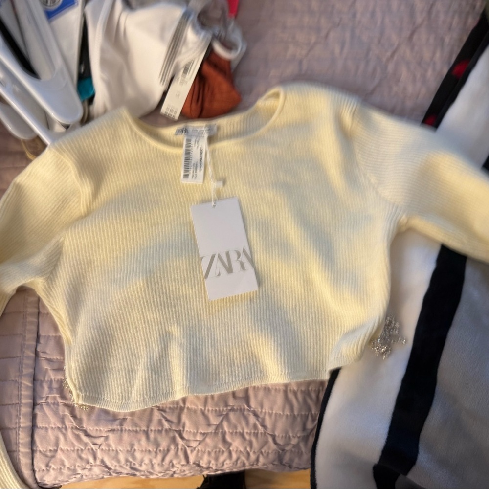 Zara Off-White Ribbed Knit Top